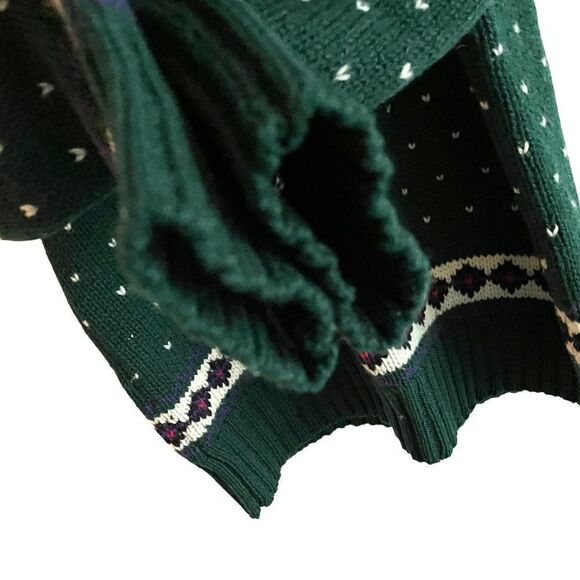 (SOLD) BEAVER CANOE Hand Frame Knit Shetland Wool Sweater Green L - Picture 3 of 5